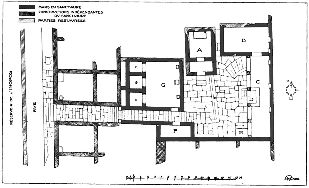 Plan of Sarapis Sanctuary B on Delos.Roussel 1915, 35, plate 2. Public domain.